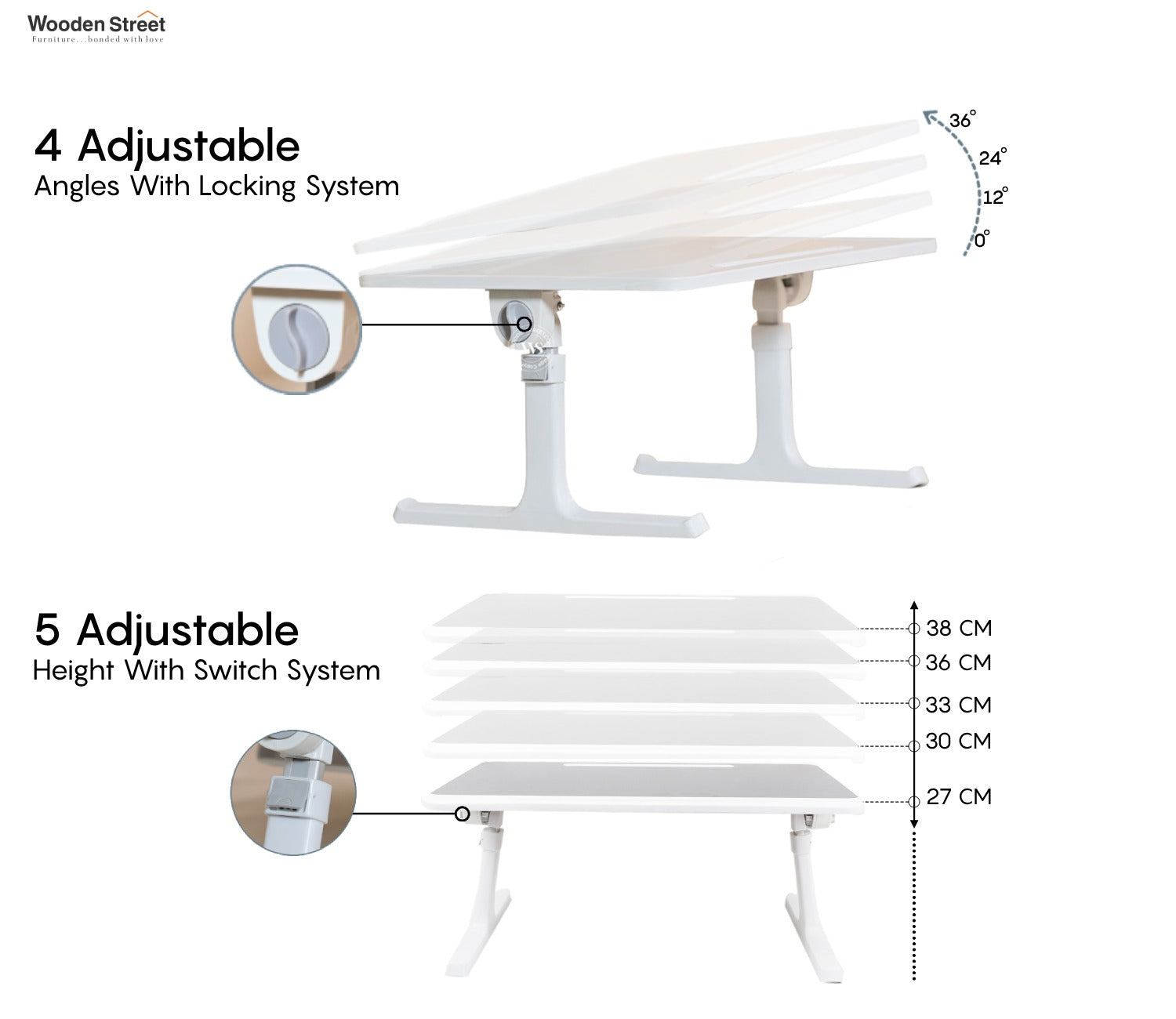 Nerdy Height Adjustable and Foldable Engineered Wood Breakfast, Study and Laptop Table (White)