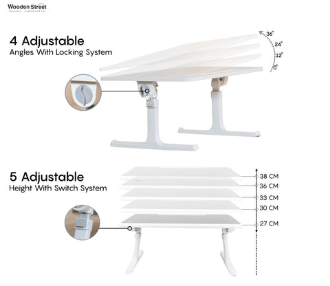 Nerdy Height Adjustable and Foldable Engineered Wood Breakfast, Study and Laptop Table (White)
