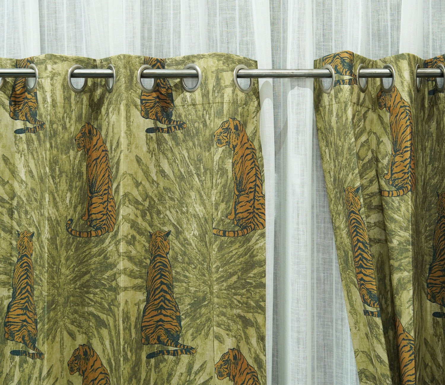 Leopard Print Light-Filtering Door Curtains Set of 2 (Green, 7 Feet)