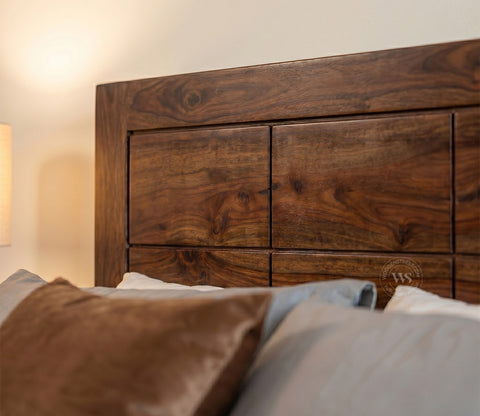 Brixton Sheesham Wood Bed With Box Storage (King Size, Walnut Finish)