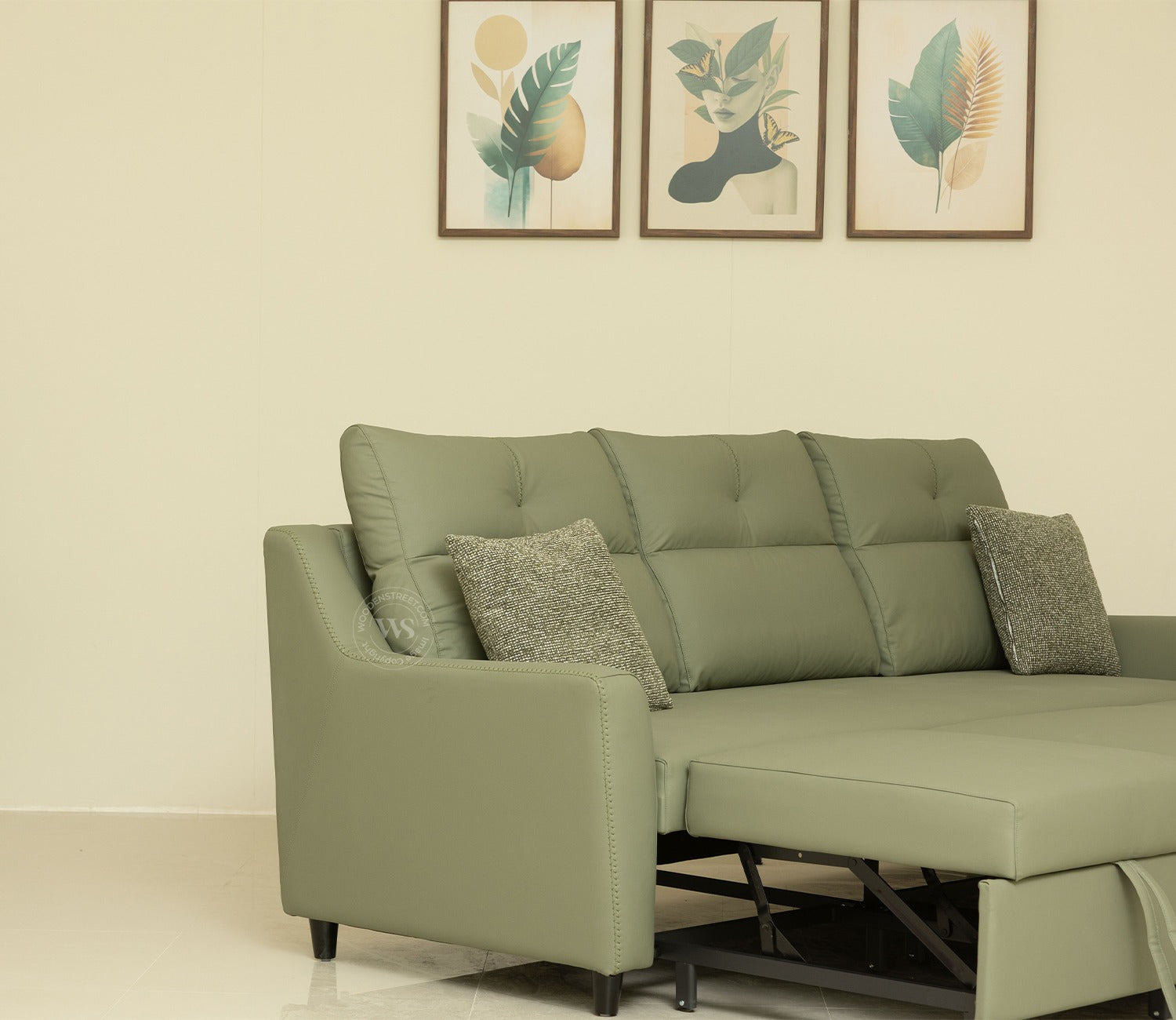 Elano 3-Seater Sofa Cum Bed | Pull-Out Mechanism (Green)