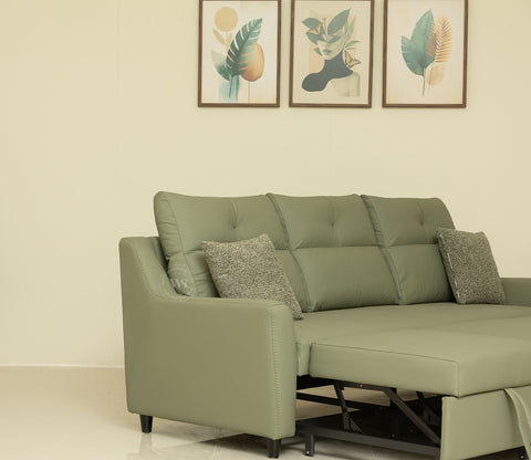 Elano 3-Seater Sofa Cum Bed | Pull-Out Mechanism (Green)