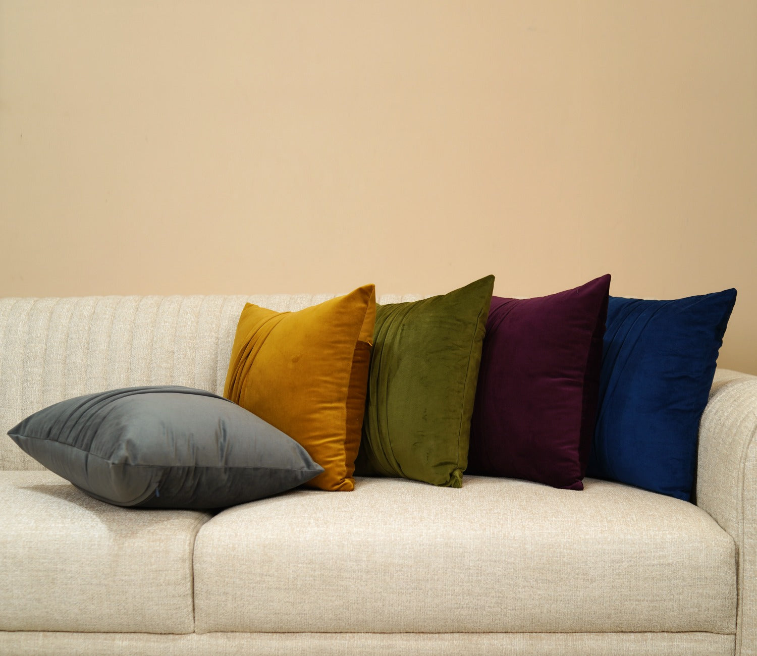 Caro Velvet Pleated Cushion Cover - Pack of 1 (16 x 16 Inch, Mulberry Pink)
