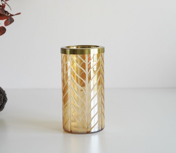 Portia Herringbone Gold And Amber Luster Toothbrush Holder