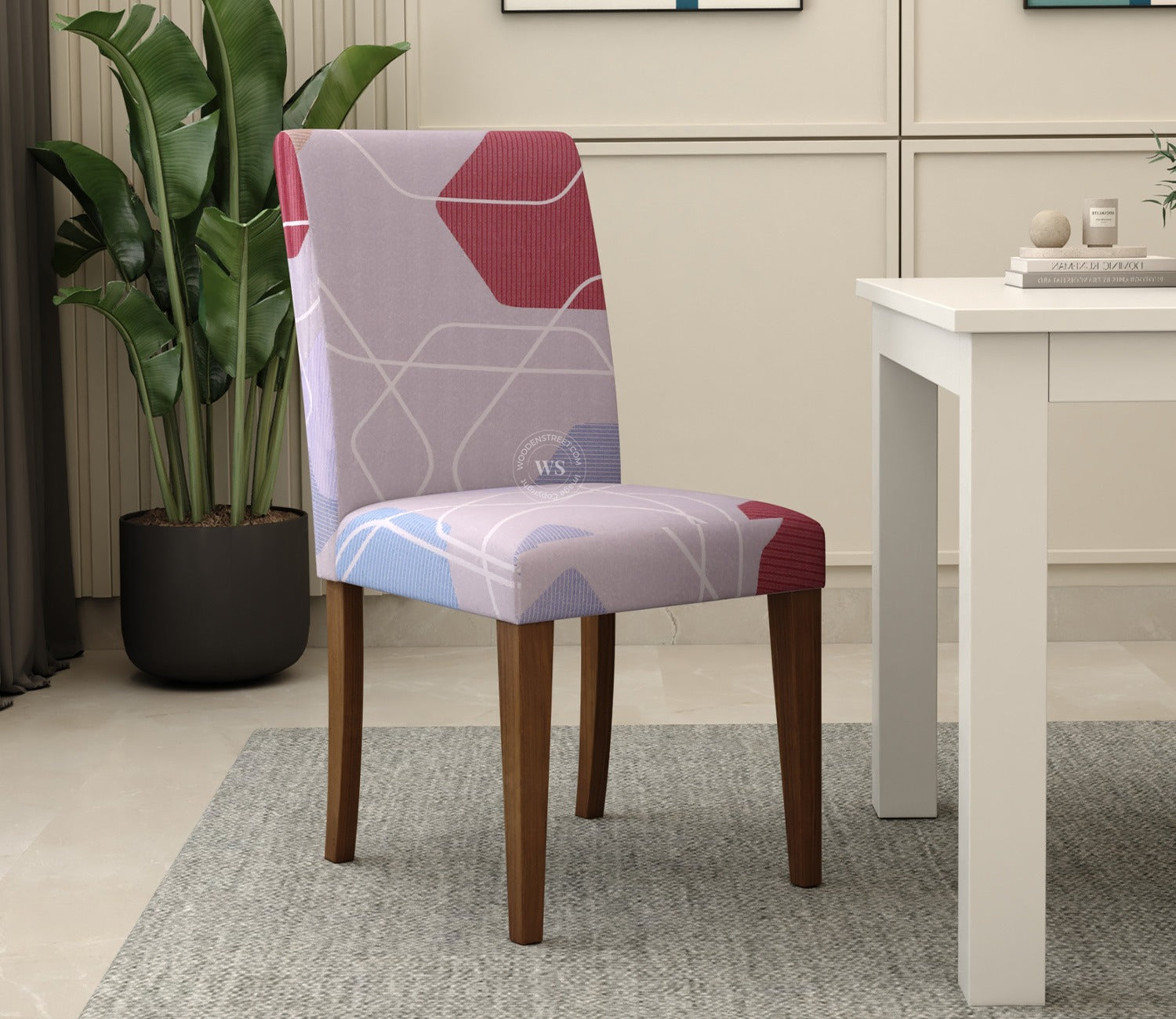 Agnus Elastic Abstract Printed Polyester Spandex Dining Chair Cover Set Of 1 (Multi Colour)