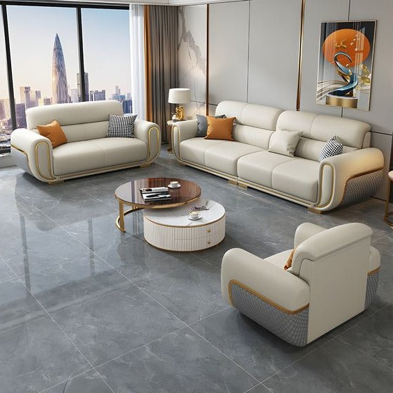 Trueliving Luxurious Light Eight Seater Sofa Leather Finish 0.87D x 3.95W x 0.87H Meters