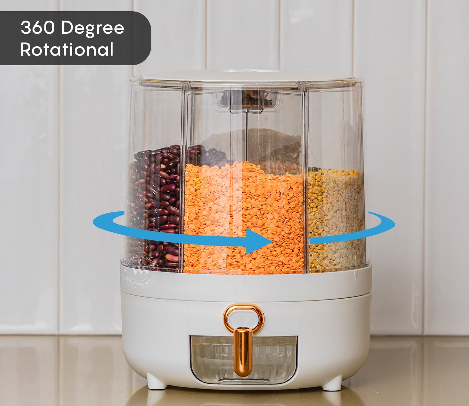 Rotarion 6- Compartment All-In-One Rotating Grain Dispenser (White, Large)