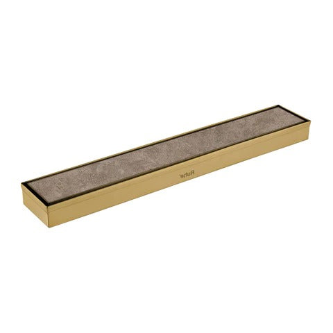 Trueliving Home Brown Marble Insert Shower Drain Channel (12 x 2 Inches) YELLOW GOLD PVD Coated
