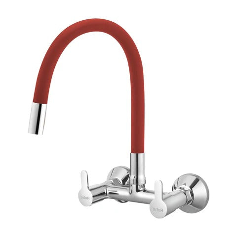 Trueliving Flora Pavo Sink Mixer Brass Faucet with Silicone Red Flexible Spout20 Inches