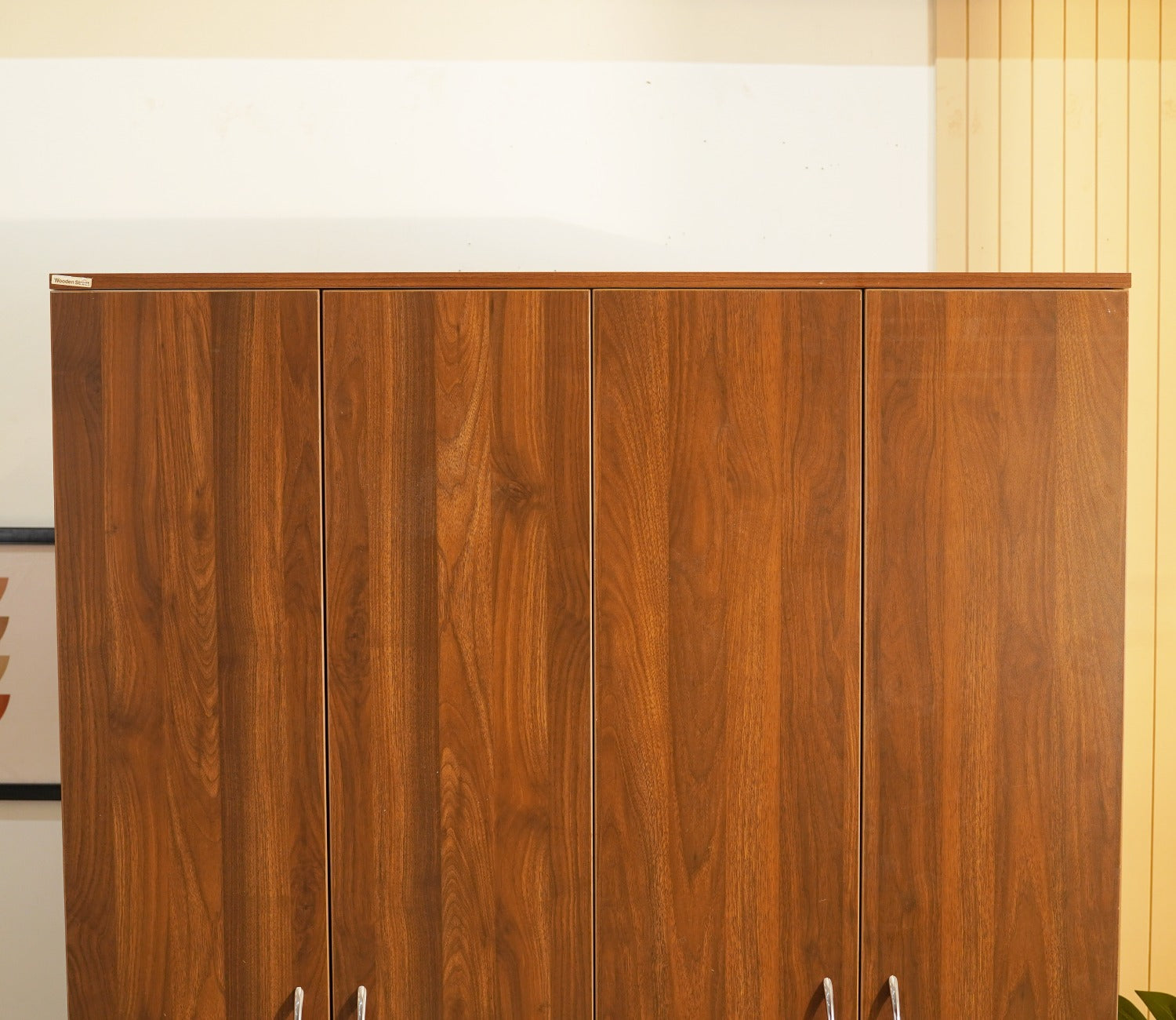 Kayden 4 Door Multi Utility Wardrobe With Lock (Columbian Walnut Finish)