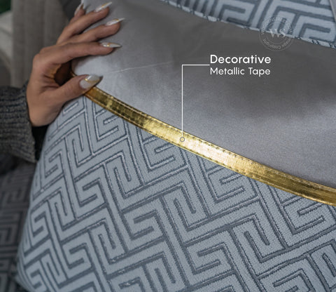 Cream Checkered Abstract Grey Pattern 3 Seater Sofa Cover - Set of 8