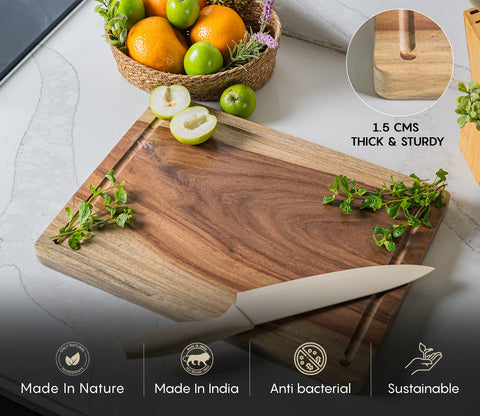 Grove Large Mango Wood Handcrafted Non Slip Chopping Board For Kitchen