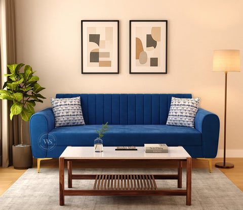 Medusa 3 Seater Fabric Sofa (Velvet, Indigo Blue)