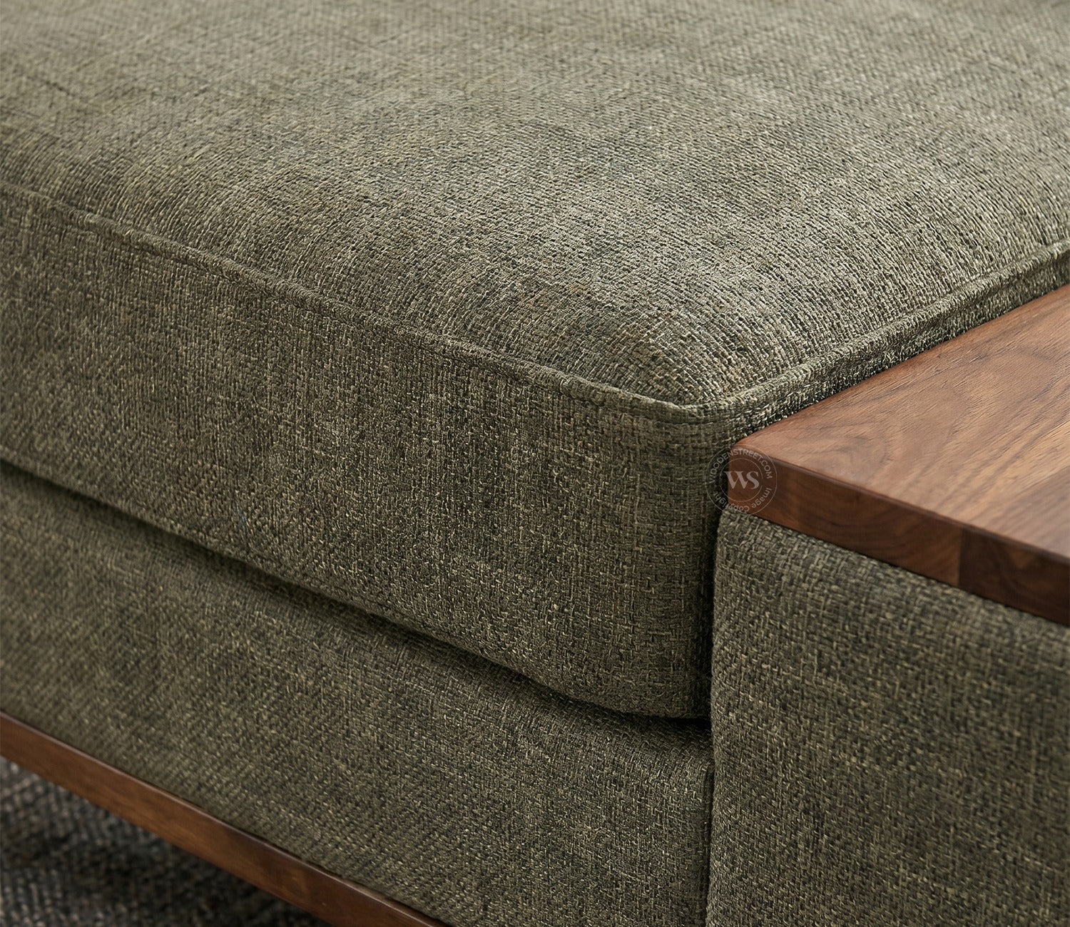 Ashion Premium Left Aligned L Shape Sofa with Built-in Side Wooden Deck (Sage Green)