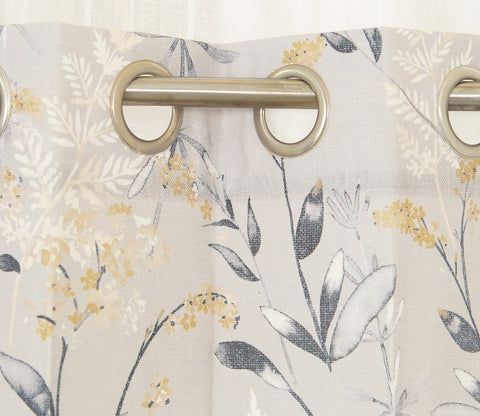 Grey Daisy Uplands Floral Print Light-Filtering Door Curtains Set of 2 (Grey, 7 Feet)