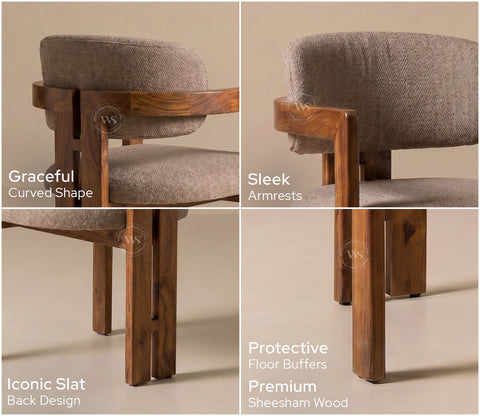 Kaaya Sheesham Wood Arm Chair with Premium Upholstery (Sand Brown)