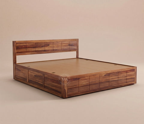 Brixton Sheesham Wood Bed With Box Storage (King Size, Honey Finish)