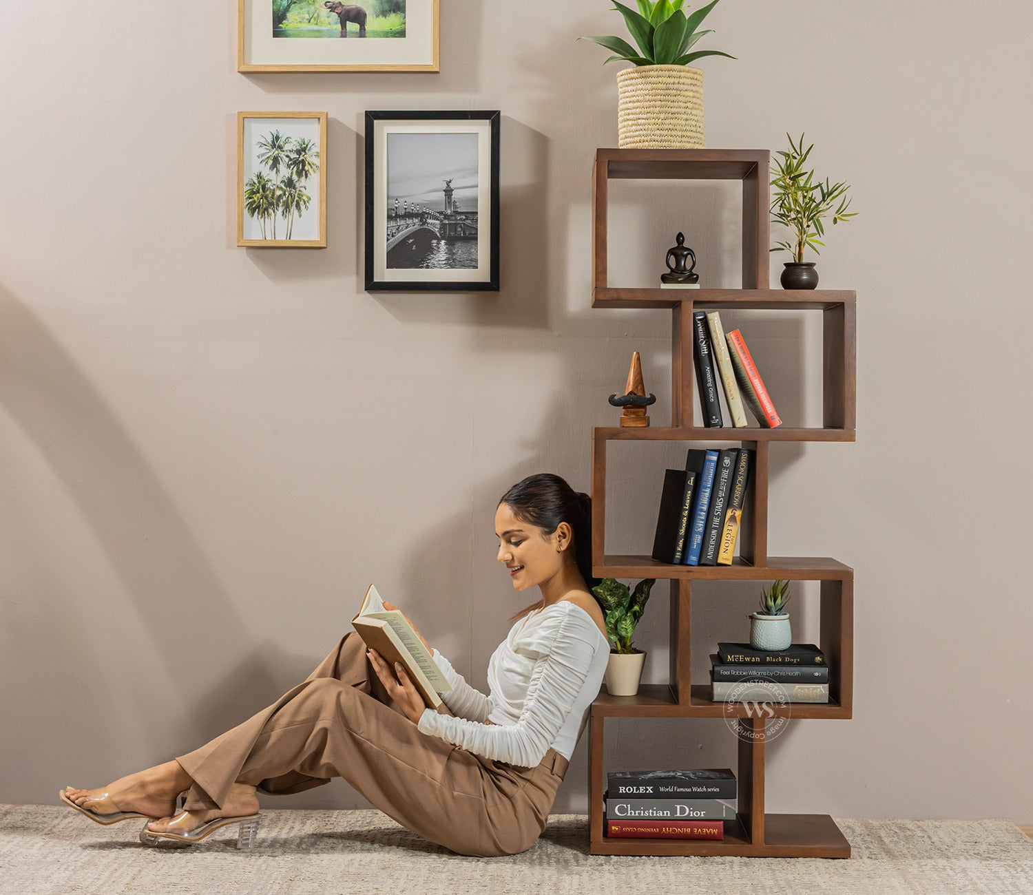 Cagney Sheesham Wood Ladder Book Shelf (Honey Finish)