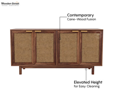 Rivena Solid Wood Cane Cabinet with Storage (Honey Finish)