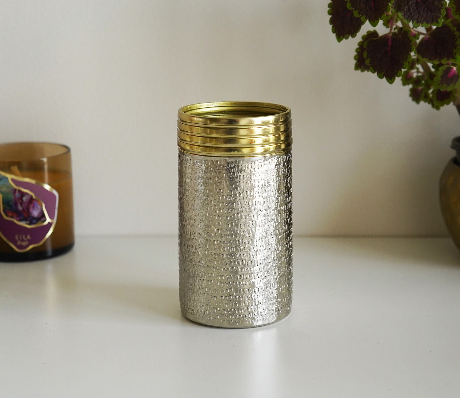 Neysa Hammered Gold and Silver Tooth Brush Holder
