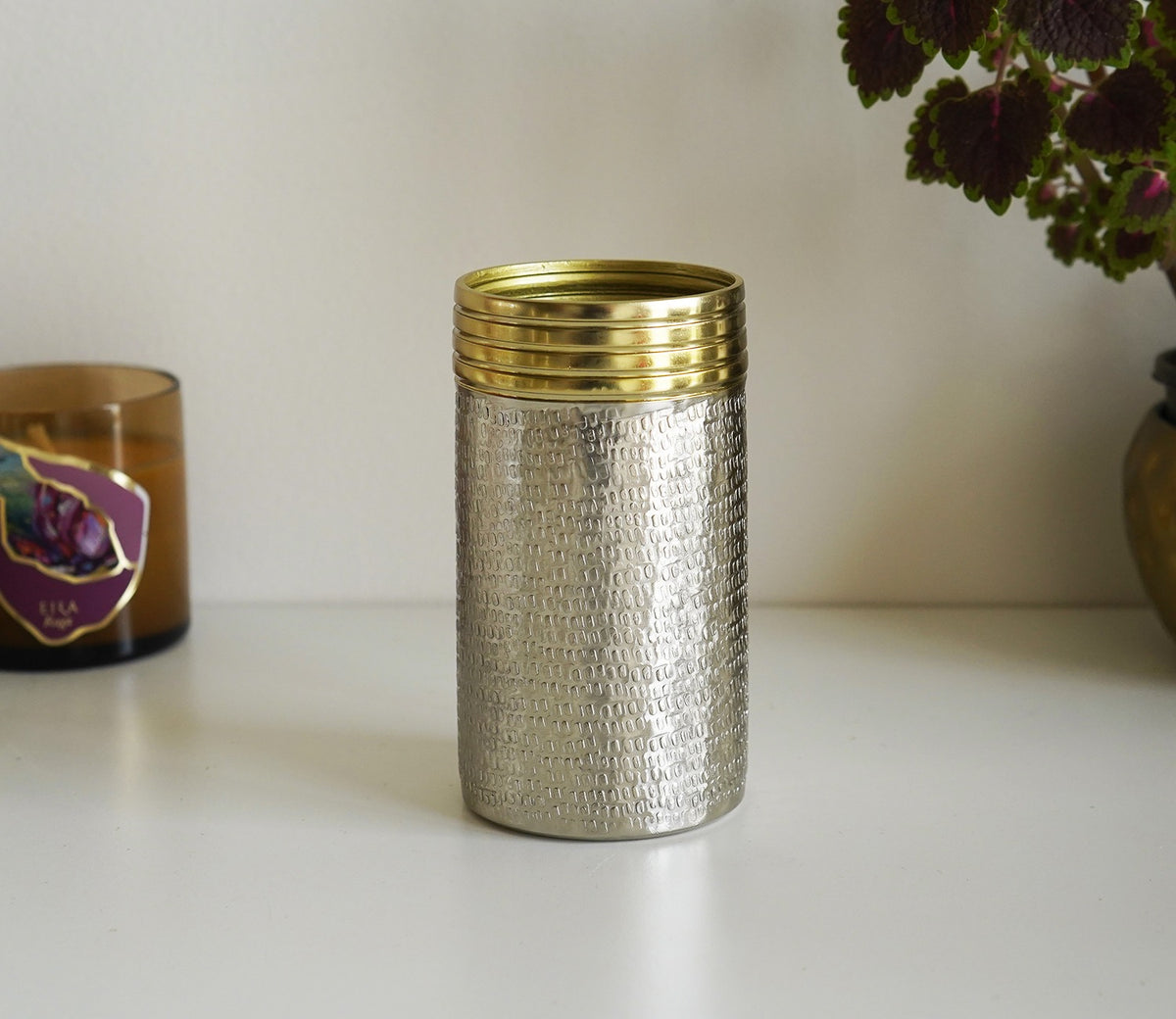 Neysa Hammered Gold and Silver Tooth Brush Holder