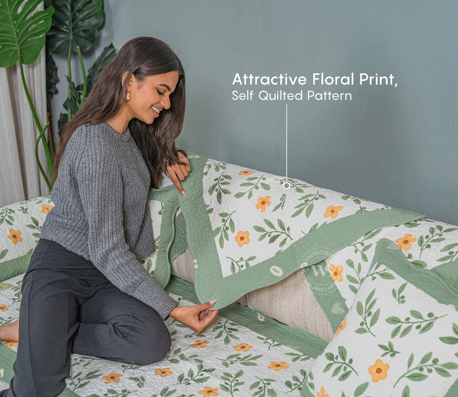 Petal Paradise Floral Multi Color Printed 3 Seater Sofa Cover - Set of 8