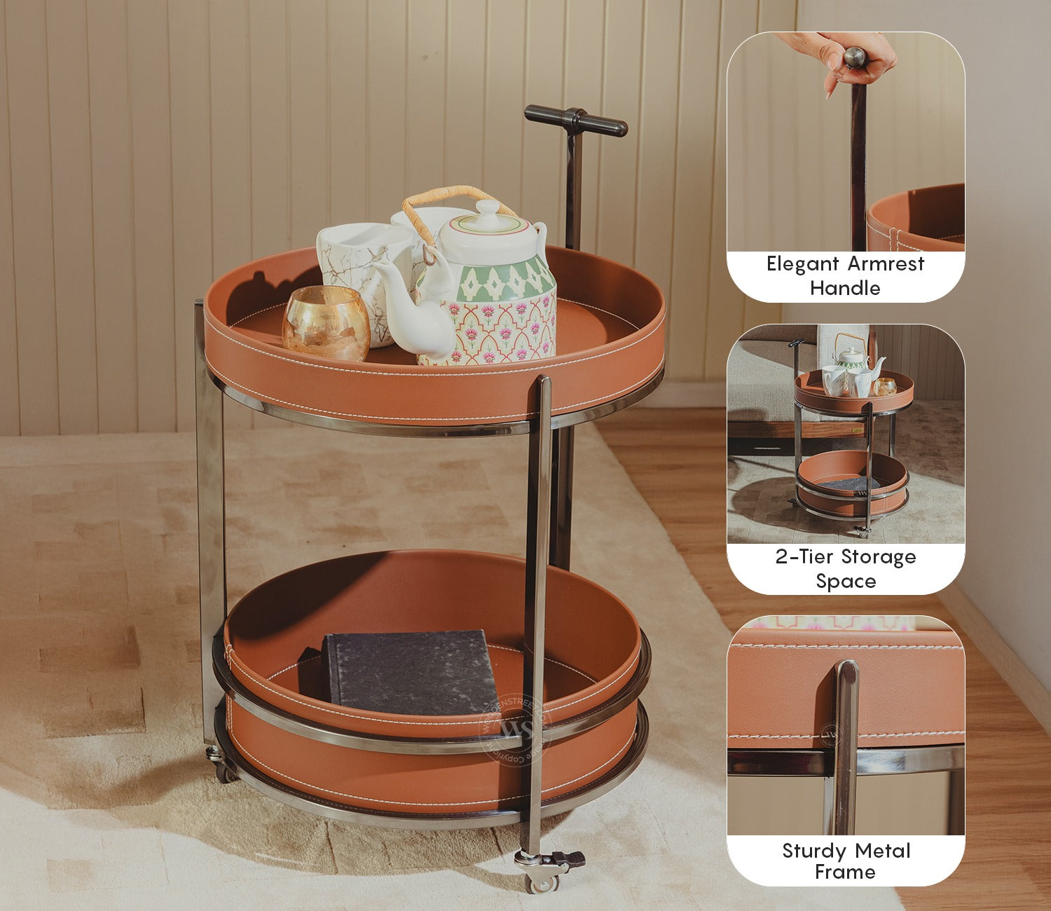 Garren Modern 2-Tier Serving Trolley (Brown)