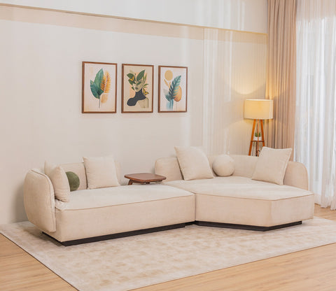 Float Premium Fabric Sectional Sofa with Movable Solid Wood Tray Table (Jade Ivory)