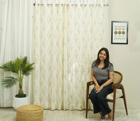 Pampa Sheer Door Curtains Set of 2 (Beige, 7 Feet)