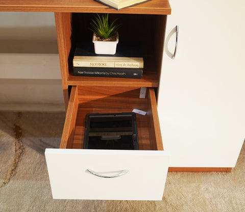 Alister Engineered Wood Study Table (Exotic Teak Frosty White)