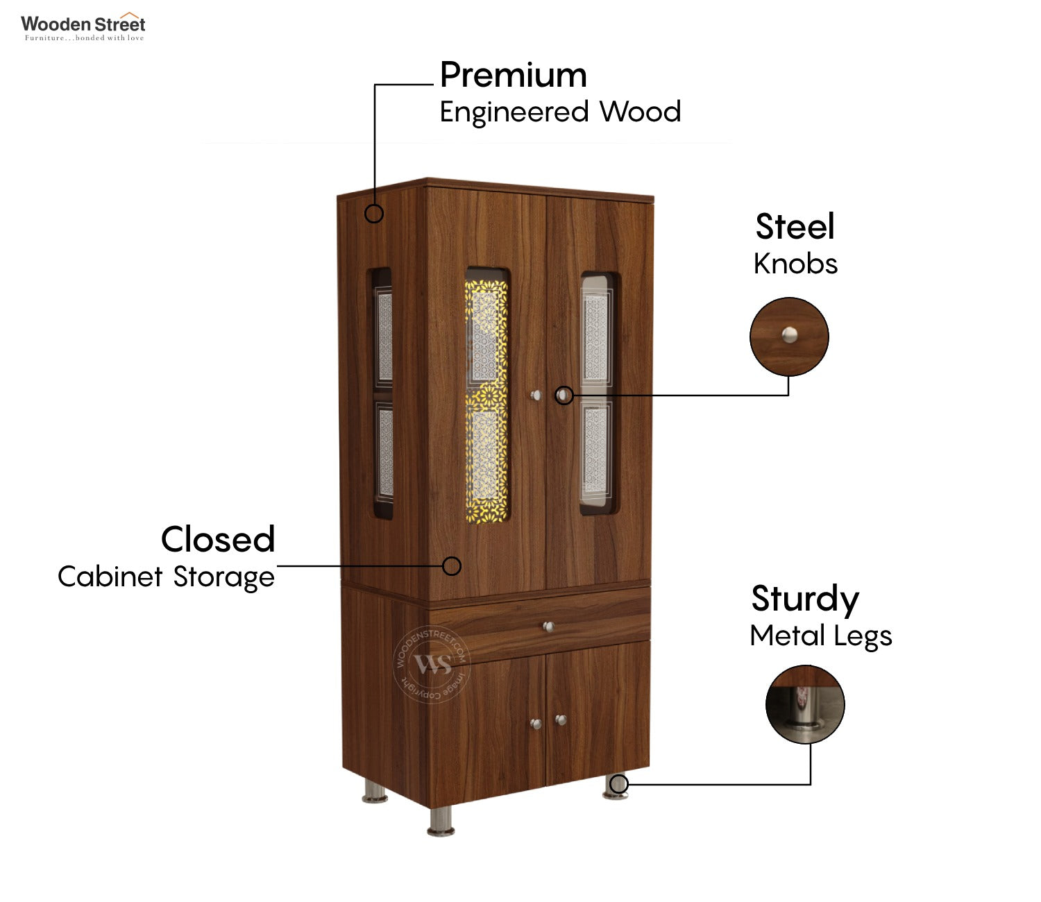 Atharv Engineered Wood Home Temple With Inbuilt LED Light System (Exotic Teak)
