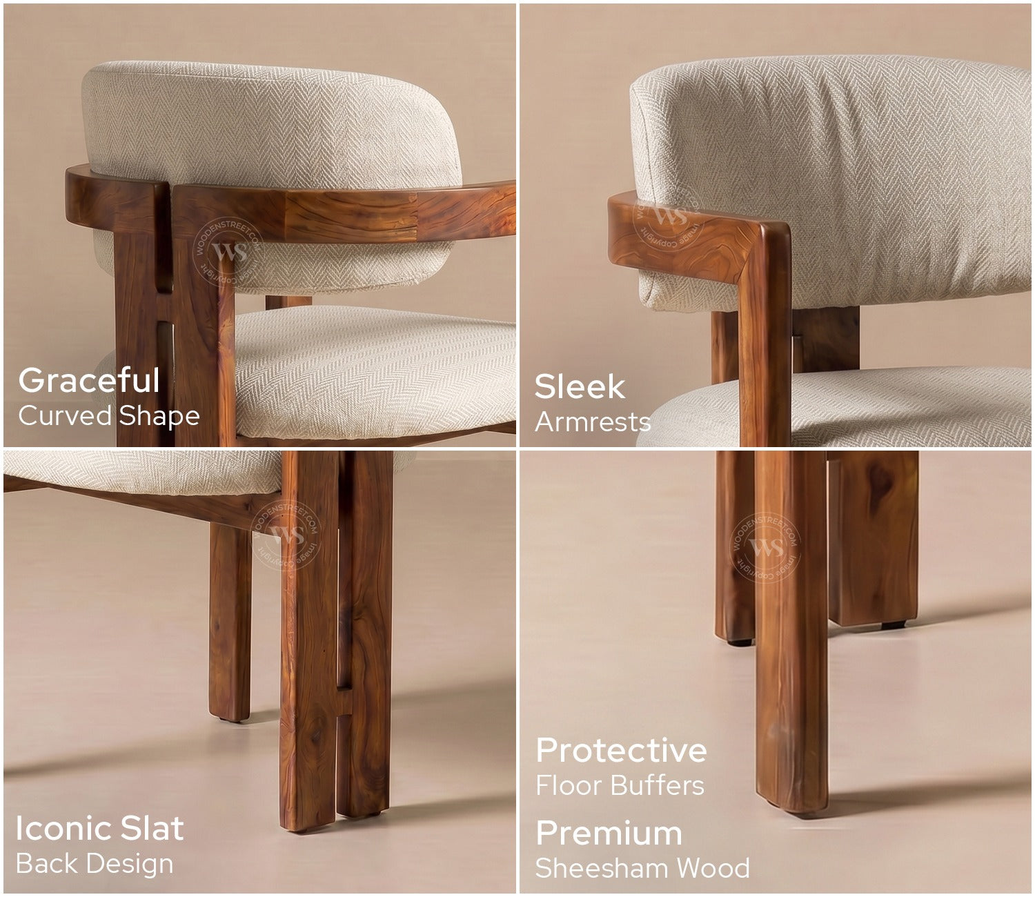 Kaaya Sheesham Wood Arm Chair with Premium Upholstery (Cottage Ivory)