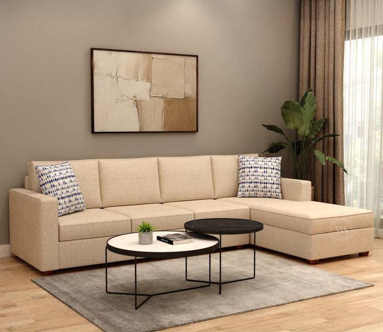 Albus L-Shape 5 Seater Sofa (Cotton, Jade Ivory)