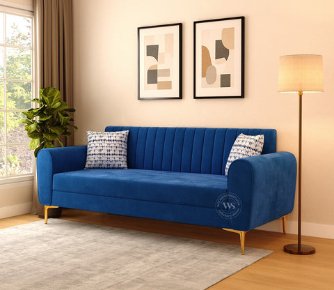 Medusa 3 Seater Fabric Sofa (Velvet, Indigo Blue)
