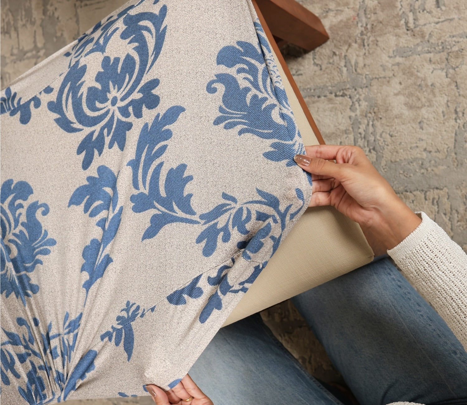 Grace Floral Printed Polyester Spandex 6 Piece Chair Cover (Blue)