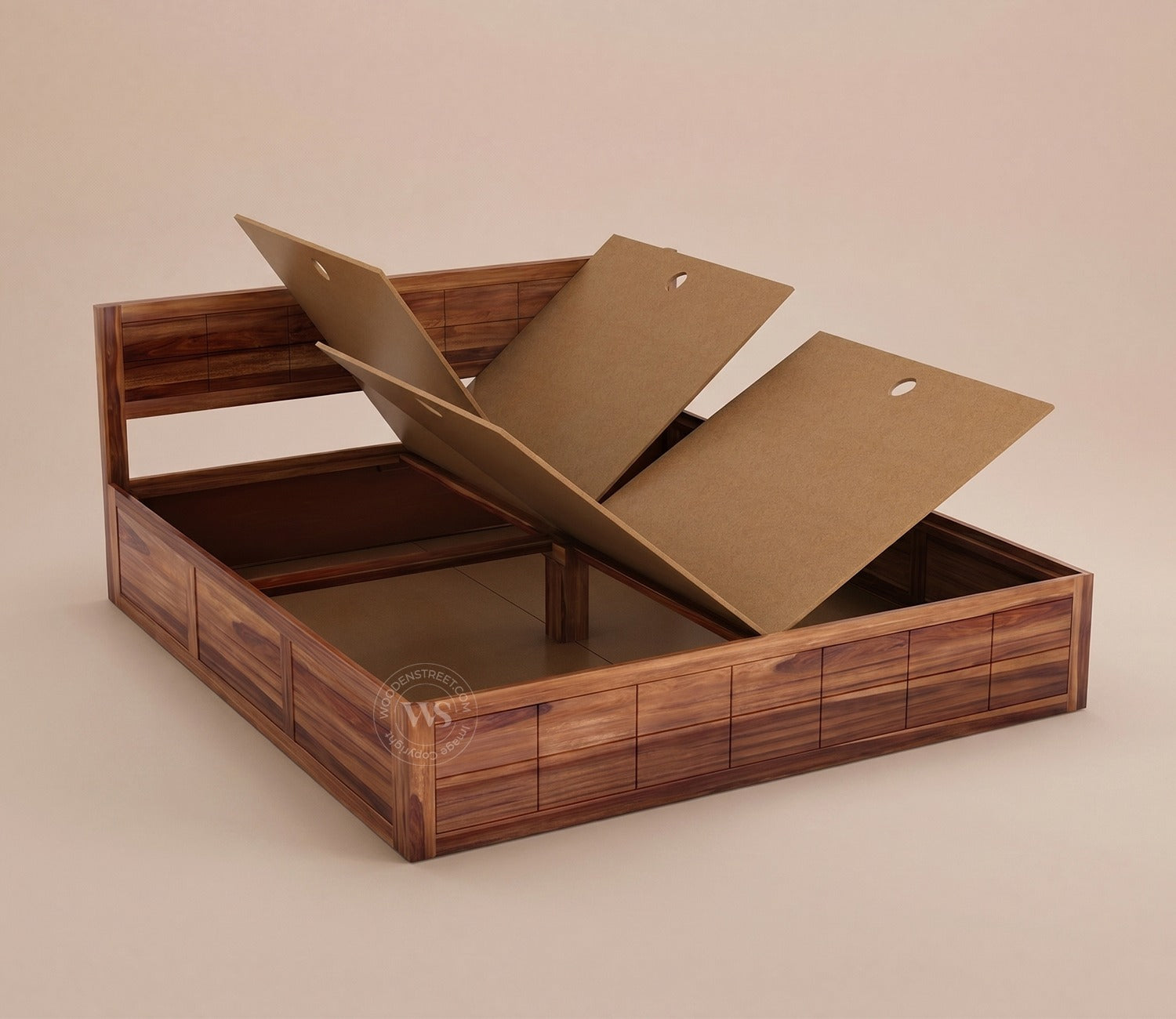 Brixton Sheesham Wood Bed With Box Storage (King Size, Honey Finish)