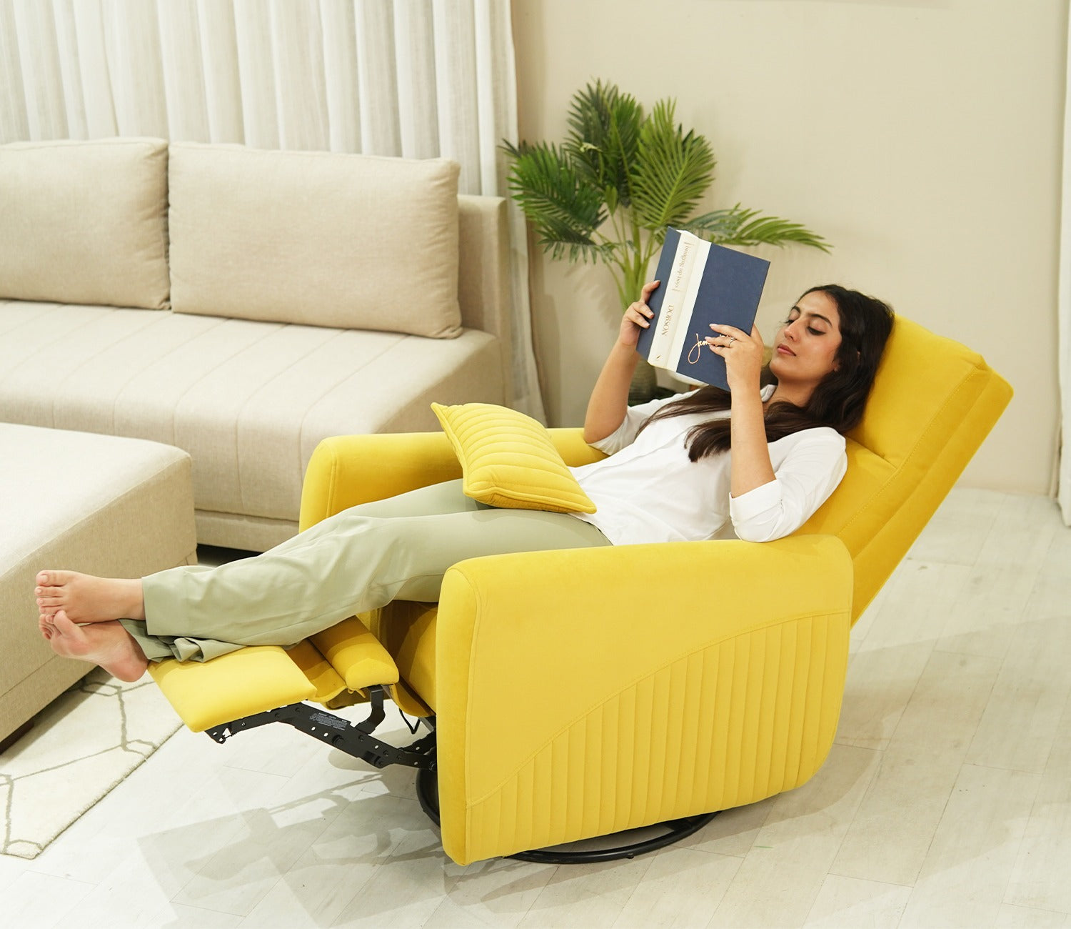 Nivaan Suede Rocking Revolving Motorized Recliner R3 (Yellow)