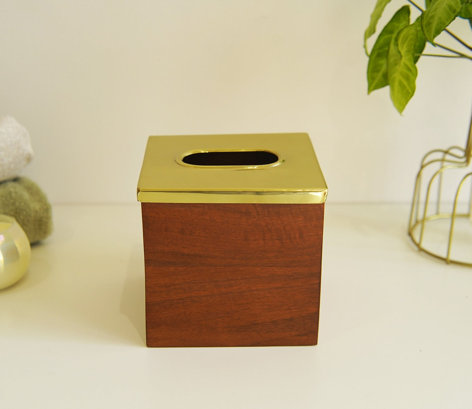 Taya Designer Glass With Wood Tissue Box