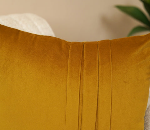 Caro Velvet Pleated Cushion Cover - Pack of 1 (16 x 16 Inches, Chestnut Brown)