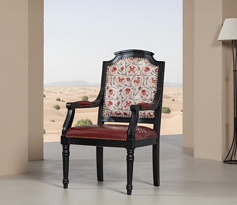 Heritage Dual Upholstery Sheesham Wood Arm Chair with Brass Detailing (Red)