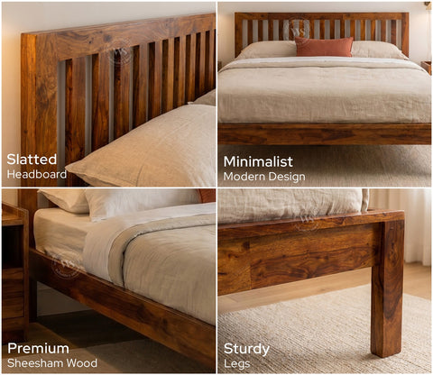 Venice Wooden King Size Bed Without Storage (Honey Finish)