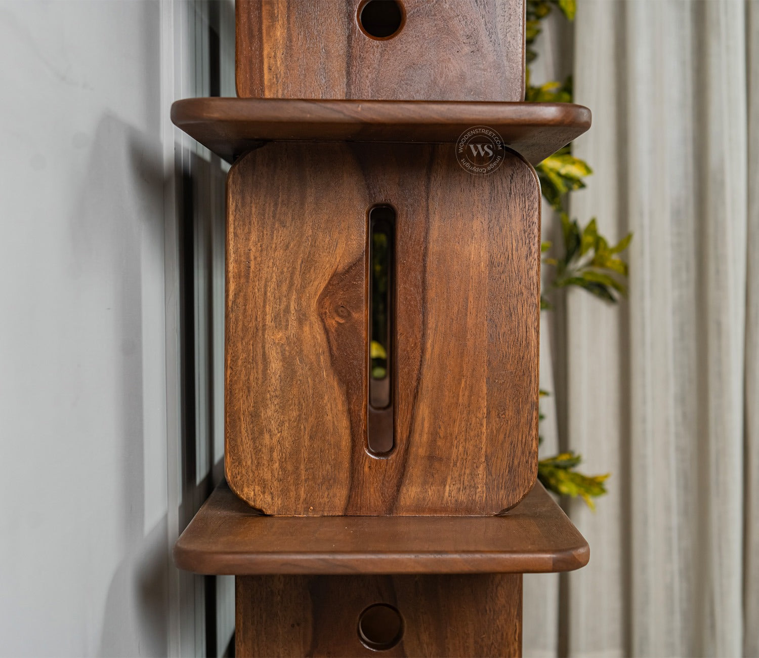 Crossroads Sheesham Wood Bookshelf with Multi-Level Open Storage (Teak Finish)