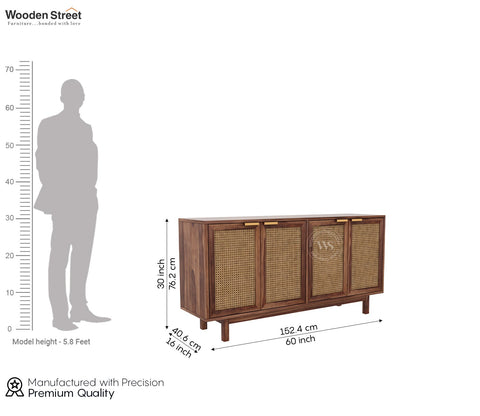 Rivena Solid Wood Cane Cabinet with Storage (Honey Finish)