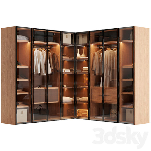 Trueliving 5 Cabinet Open Brown wardrobes Laminated Finish & PU Finish 8Ft *2Ft *9Ft -2438.4MM X 609MM X 2743.2MM)
