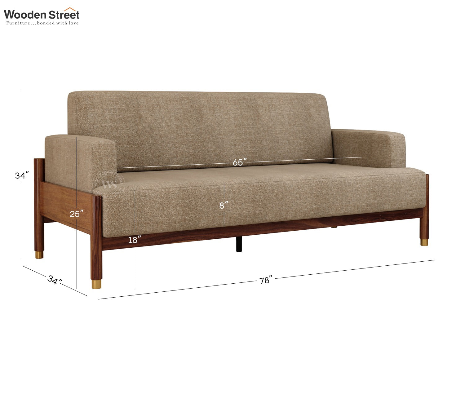 Kairav Modern 3+1+1 Wooden Sofa Set with Premium Upholstery (Pebble Beige)
