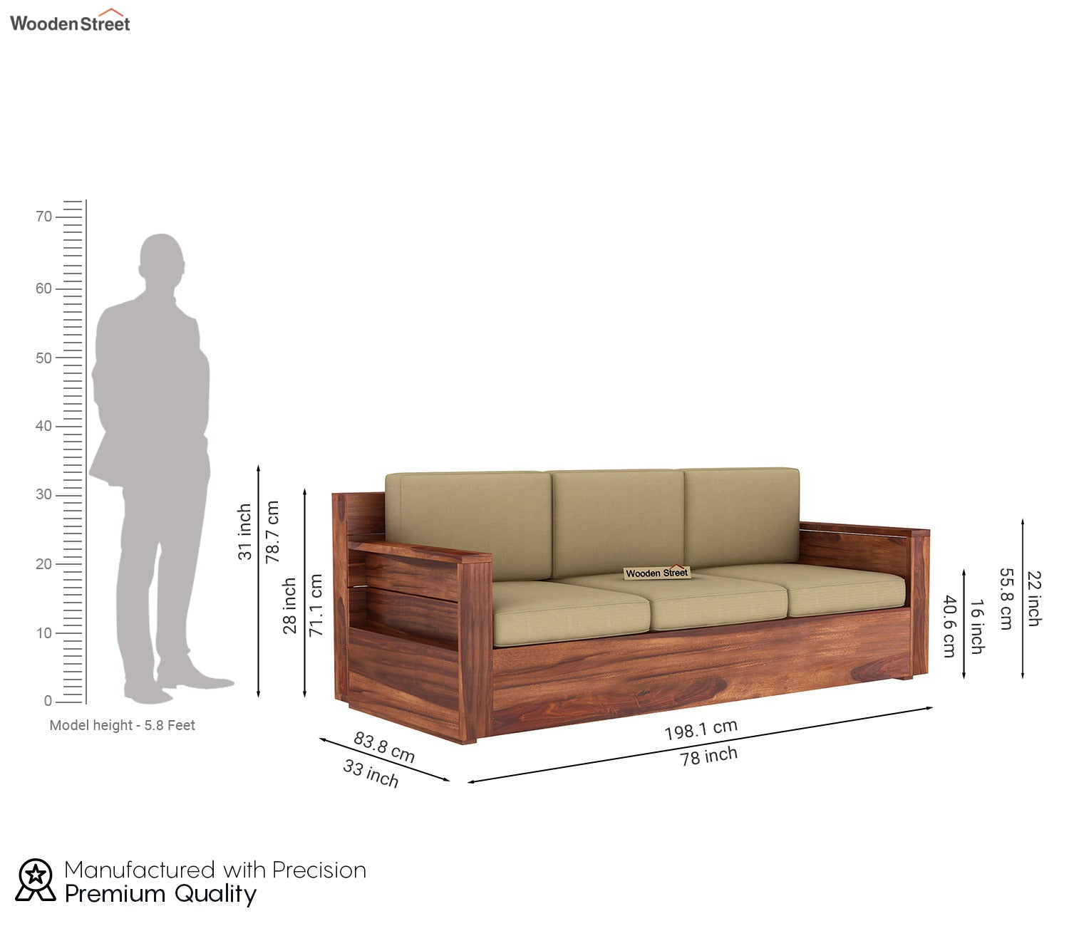 Marriott Wooden Sofa Set in 3+1+1 Seating (Honey Irish Cream)