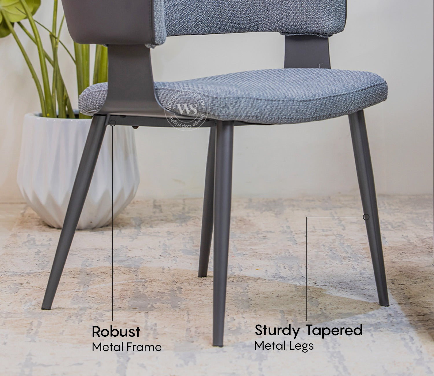 Rolf Modern Dining Chair with Tapered Legs - Leatherette Back & Premium Fabric Seat (Gothic Grey)