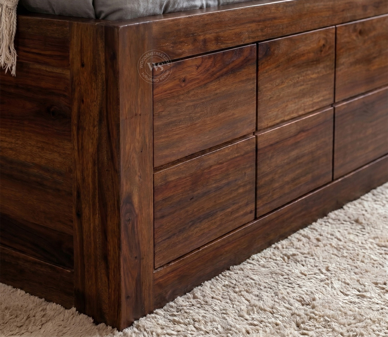 Brixton Sheesham Wood Bed With Box Storage (King Size, Walnut Finish)