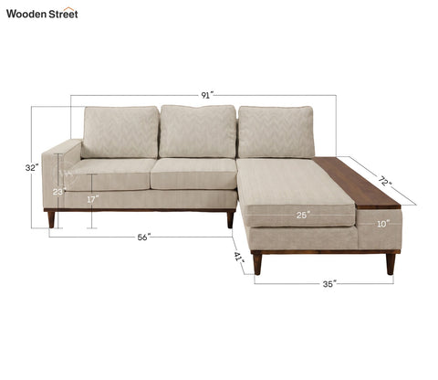Ashion Premium Right Aligned L Shape Sofa with Built-in Side Wooden Deck (Cottage Ivory)