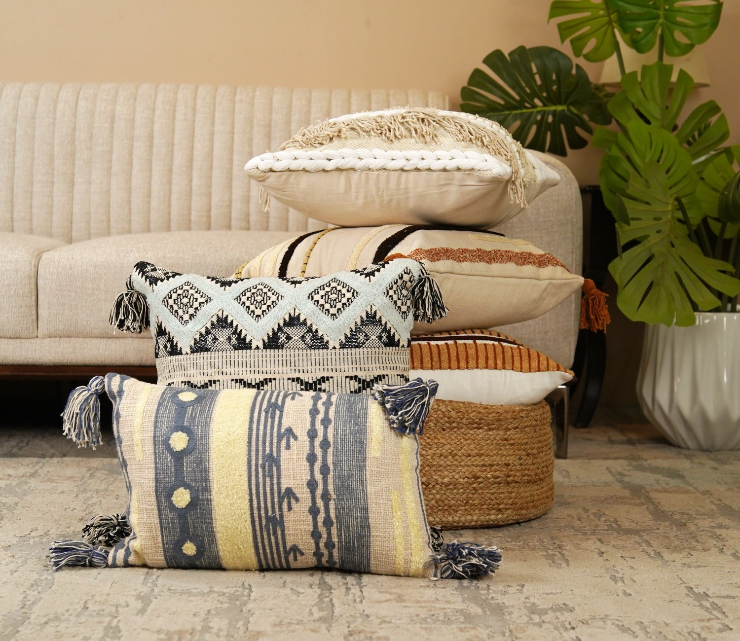 White Embroided Cushion Cover-12 x 20